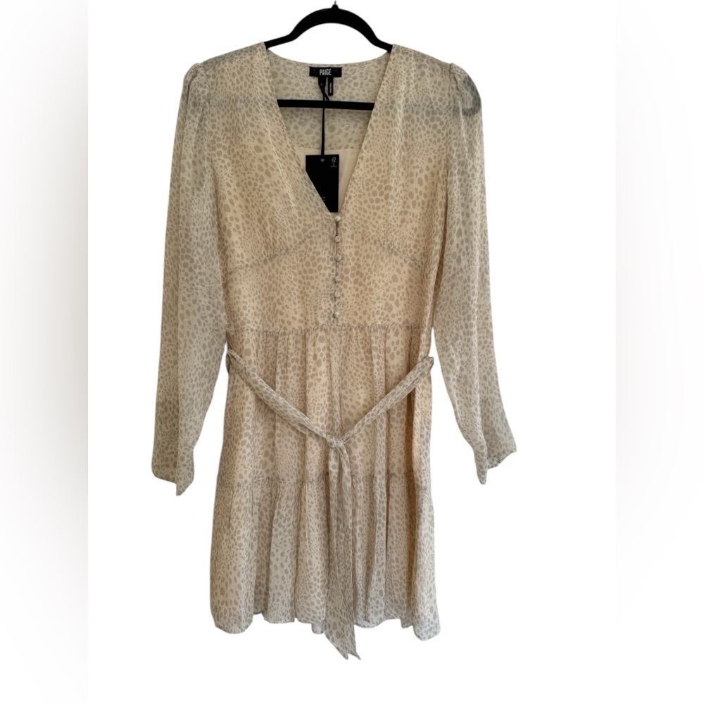 NWT PAIGE Cream Animal Print Long Sleeve Mini Dress